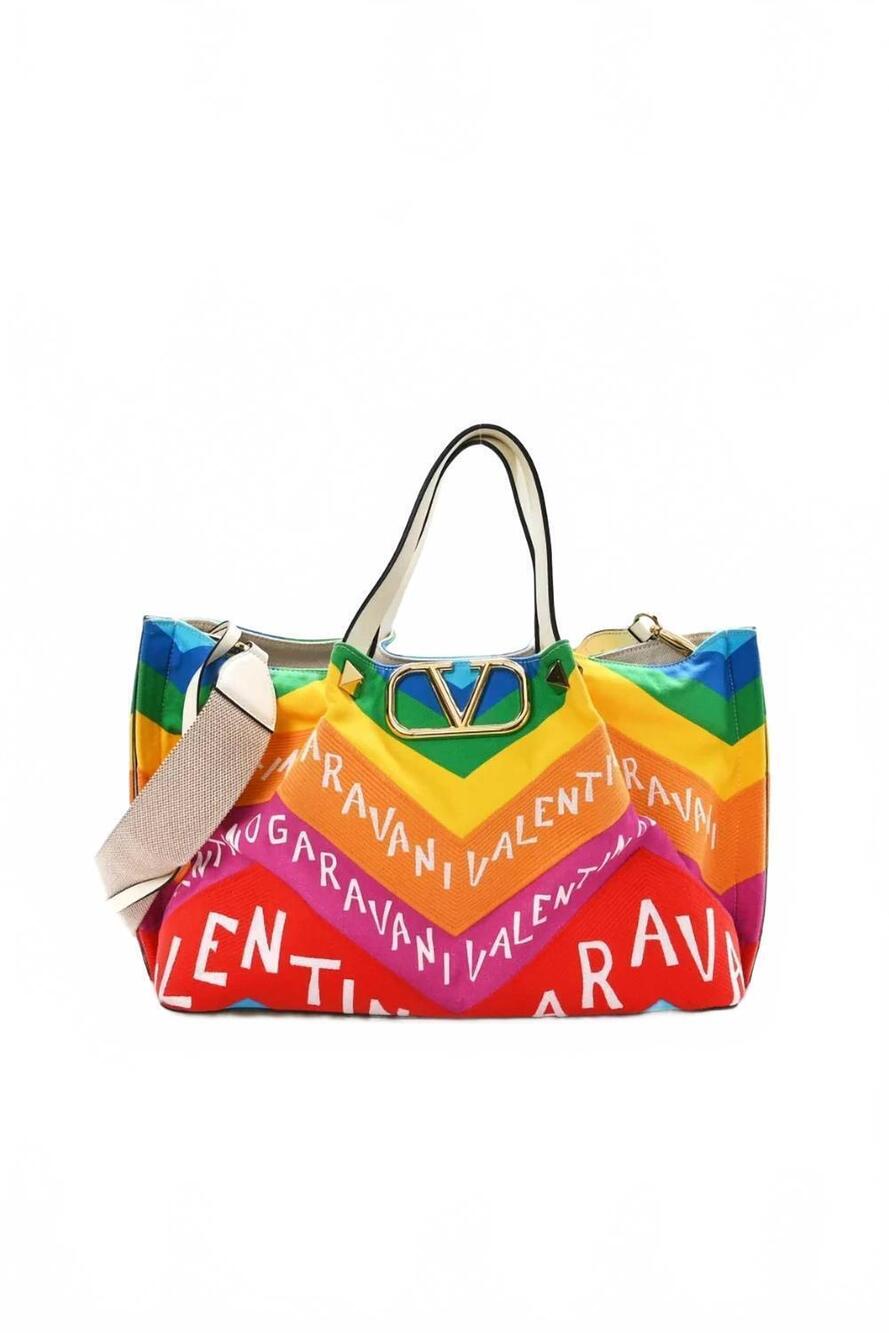 NEW VALENTINO GARAVANI embroidered vlogo medium escape shopping bag in multicolo